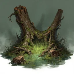 rotten palisade, swamp, digital art, illustration, fantasy