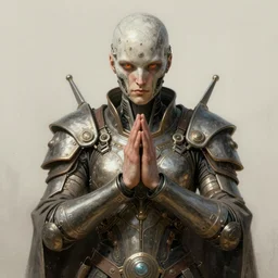 brutal solarpunk macedonian cyber warrior portrait praying altar of sacrifice by giger vasnetsov rutkowski mucha hyperrealism very detailed masterpiece shadows symmetrical expressive eyes well proportioned balanced high resolution artgerm cinematic epic dramatic slow ivory poetic sharp focus shadows highlights