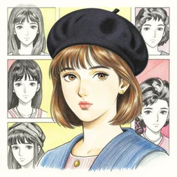 girl with beret, colored manga panel, drawn by Anton Fadeev