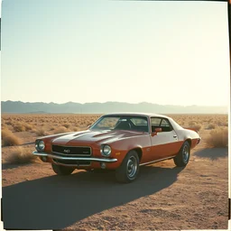 camaro 1 9 6 7 in the middle of desert, polaroid photo