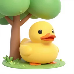 a rubber ducky under a.oranhe tree