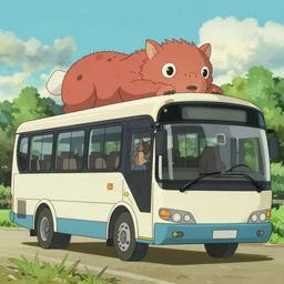 A half wold and a half bus, called Wolfbus in anime style. 8k Resolution illustration. Trending on ArtStation and DeviantArt. Ghibli studio cartoons style image.