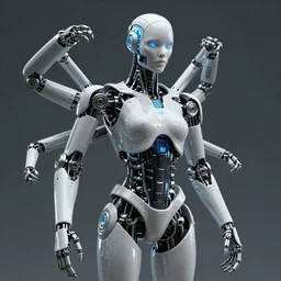 “photo of a cybernetic human with too many limbs, mutated by science, highly detailed”