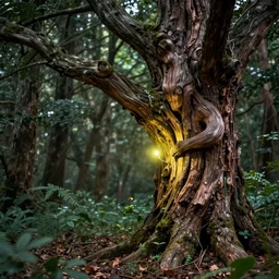 a wood spirit in the trees, will o the wisp, photorealistic, by wlop, 4 k resolution h 7 6 8