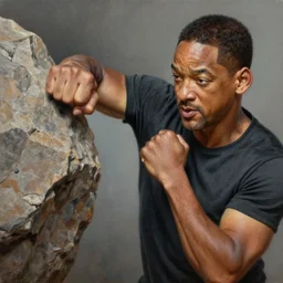 realistic oil painting of will smith punching a rock, detailed, by rembrandt van rijn, lisa frank, hr giger, beksinski, anato finnstark, 8 k resolution, beautiful lighting, studio light, extremely detailed, establishing shot, realistic materials, hyperrealistic