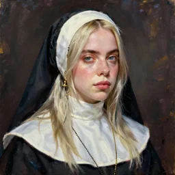 Billie Eilish as a nun, painted by John Singer Sargent, detailed brushstrokes