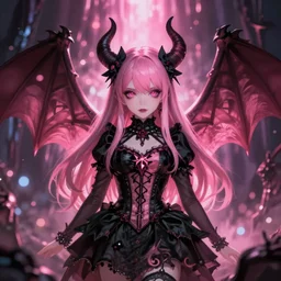 immortal novice vampire princess summons demons from hell cute colorful pink and black gothic girly 4 k high definition soft diffuse lighting artstation trending path traced contrast light and dark colorful bokeh massive scale cinematic breathtaking, art by greg rutkowski