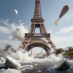 yogurt meteor crashes into paris, yogurt covering everything, high resolution news footage, trending on artstation, photo