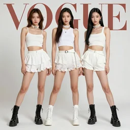 full body vogue fashion photo portrait of people wearing white rave kitch clothes
