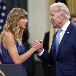 taylor swift shaking hands with joe biden, 8 k uhd, perfect faces