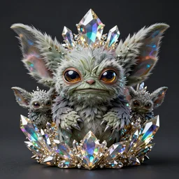 gizmo gremlins art style by alberto seveso, iridescent beautiful magical treasure, sharp focus, raytracing, intricate linework, bright precious crystals, 4 k detailed hyperrealistic concept art by zdzisław beksinski artem chebokha makoto shinkai