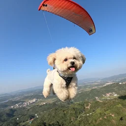 a cream-colored havanese hang gliding, gopro photo, 4k