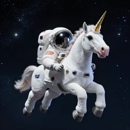 unicorn wearing a space suit floating in outer space, highly detailed, stars in the background, nasa picture, 4 k, octane render, highly realistic photograph