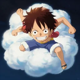 Luffy turning into a cloud, close up shot, studio Ghibli, Pixar and Disney animation, sharp, Rendered Unreal Engine 5, film key art, Greg Rutkowski, Bloom, dramatic lighting