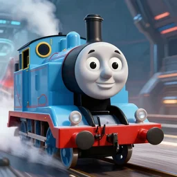 thomas the tank engine character portrait, by don bluth, sci - fi environment, highly detailed, dynamic shadows, 4 k, wallpaper - 1 0 2 4