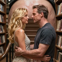 michael mcintyre & a blonde lady on staircase at livraria lello, real life skin, intricate, highly detailed, artstation, concept art, smooth, sharp focus, art by artgerm and greg rutkowski