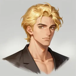 concept art of a man with blond wavy hair, anime style