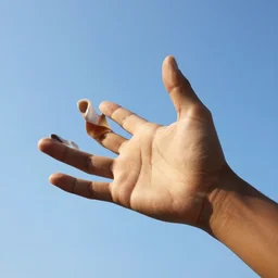 a beautiful sky, giant hand, side angle