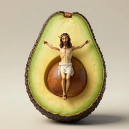 jesus christ inside a big avocado