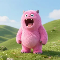 pink monster over the hills panting