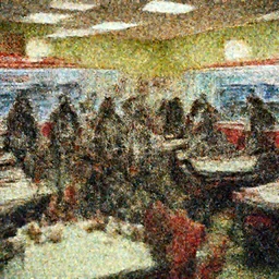 a photo of a 1970 diner full of zombies