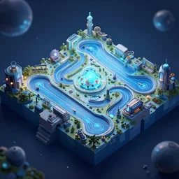 a beautiful isometric 3 d artwork, low poly, level design, insanely detailed, technological, outer space themed mini putt course, sharp focus, ethereal, ambient, volumetric lighting, concept art, intricate, smooth, dynamic, subsurface scattering, wide angle, horizontal orientation, very coherent, hyper realism, behance, ray tracing, 3 d render, 8 k