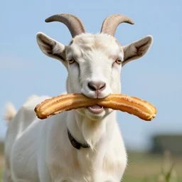 a goat holding a churro in it’s mouth, high quality digital art