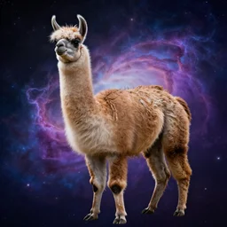 llama with dreadlocks, realistic creature concept, heroic pose, space nebula in background, by Ian McQue,  4k, artstation