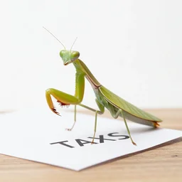 a mantis paying his taxes and is very sad from it