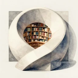 cozy bookstore simple geometric watercolor painting moebius