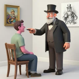 the famous snake oil salesman Uncle Aloysius curing a patient of their pink wojacity, painting by Grant Wood, 3D rendering by Beeple, sketch by R. Crumb