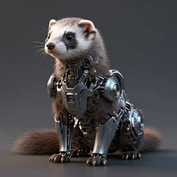 intricate ferret robot creature, digital robot creature octane render ferret, artstation trending robot ferret render, octane render, robot animal, concept robot, robot ferret by mickael lelievre and remi cuxac