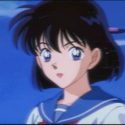 blurry and dreamy screencap of a character from 9 0 s satoshi kon anime, glitchy vhs tape, abstract background, perfect blue color palette, noisy film grain effect, blurry image