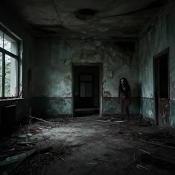 creepy abandoned building, liminal space, nightmare fuel, grotesque, cursed, found footage, sleep paralysis demon, back rooms