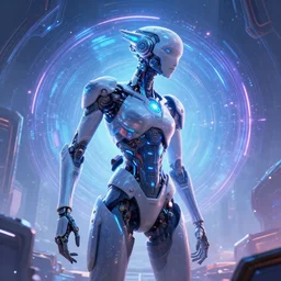 amazing dream about first contact with transhumanism apex legends artificial intelligence singularity portal, mass effect, tron, neon, hyper realistic, concept art, high key lighting, intricate, hyper detailed, smooth, high contrast, neon, volumetric lighting, octane, raytrace, symmetrical, moebius, greg rutkowski, huifeng huang, artgerm, beeple, jim lee,
