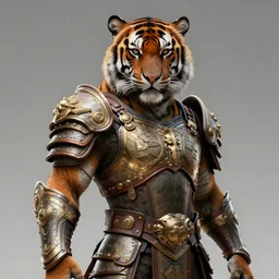 epic portrait of a humanoid armored tiger. hyper realistic digital art. intricate. high detail