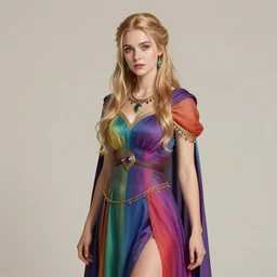 studio portrait of neutral good rainbow colorful female cleric bard healer as absurdly beautiful, elegant, young skinny nordic gravure idol, an ultrafine hyperdetailed illustration by kim jung gi, intricate linework, detailed faces, super sharp focus, bright colors, octopath traveler, final fantasy, unreal engine 5 highly rendered, global illumination, radiant light, detailed and intricate environment