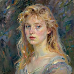 portrait of blonde katya udut from MRM in style of claude monet