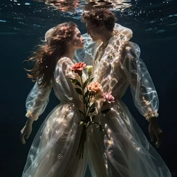 one vesture underwater together with some flowers, by art kane