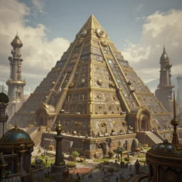 an ancient steampunk city with temples with a giant techno pyramid highly detailed hyperornate 8 k by marc simonetti and caspar david friedrich, trending on artstation