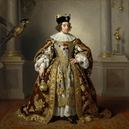 the royal king's caw by greg hildebrant fancy rococo baroque regal oil painting high quality award winning clothed in fancy garb