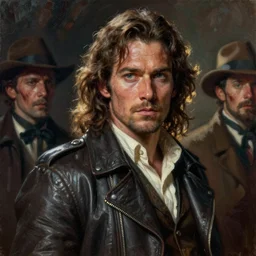 realistic portrait beautiful painting from scene in the good, the bad and the ugly movie, when ghost rider as main character in this world. horror, created by thomas kinkade and gustave courbet.