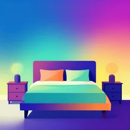 geometric art of a bedroom, made entirely from gradients, colorful, vector graphics