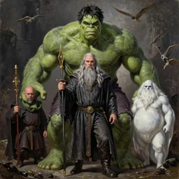 the hulk starring as gandalf in lord of the rings, staff, white beard,, oil on canvas, intricate, 8 k highly professionally detailed, hdr, cgsociety