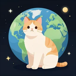 a cat sitting on planet earth, space in background, illustration, digital art, trending on artstation
