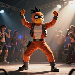 high photo detailed of the adult version Otto Rocket dancing at a rave