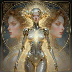 symmetry!! portrait of female cyborg, sci - fi, glowing lights!! intricate, elegant, highly detailed, digital painting, artstation, concept art, smooth, sharp focus, illustration, art by artgerm and greg rutkowski and alphonse mucha, 8 k