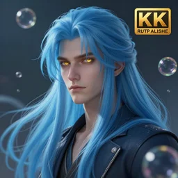 ilya kuvshinov with long sky blue hair, gold eyes, professional digital painting, concept art, unreal engine 5, 8 k, cinematic, wlop, bubbles, tendrils in the background, art by greg rutkowski, pixiv art, junji ito, yoshitaka amano