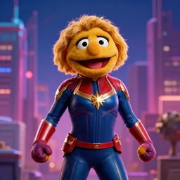 captain marvel as a muppet in the new action movie 4 k atmospheric volumetric