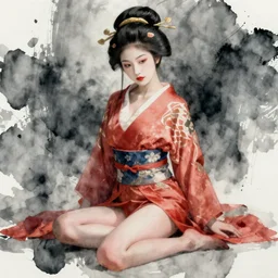 extremely sensual geisha full body, seductive pose, full body, digital art, 8k, character, realistic, portrait, photorealism, japan watercolour, masterpiece art